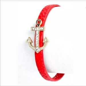 Red & gold nautical beach anchor bracelet
